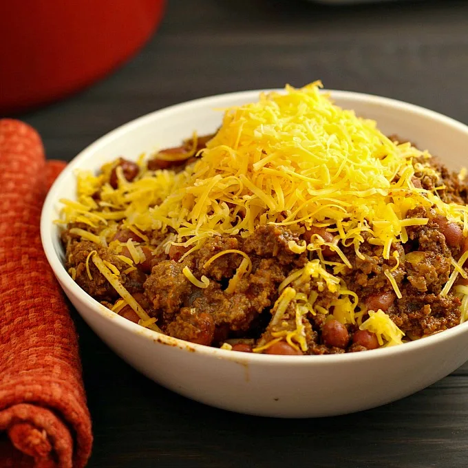 Cincinnati Chili...a delicious chili with a unique spice combination, served over spaghetti and topped with cheese. This is a big family fave in our house!