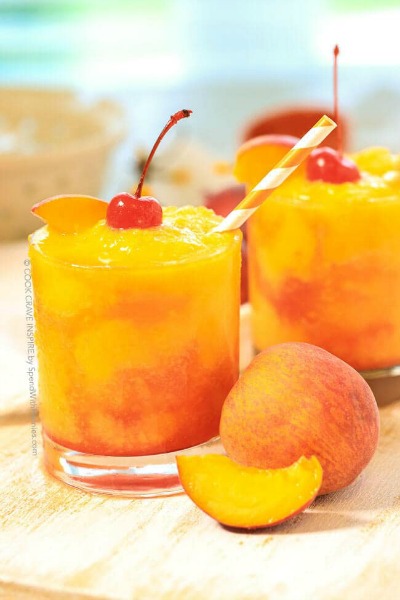 Frozen Peach Champagne Cocktail | Spend with Pennies
