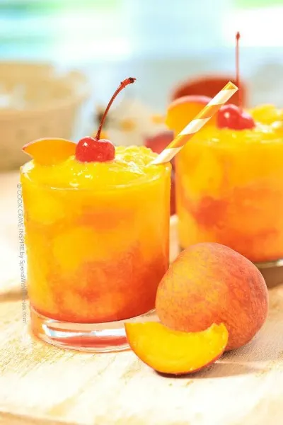 Frozen Peach Champagne Cocktail | Spend with Pennies