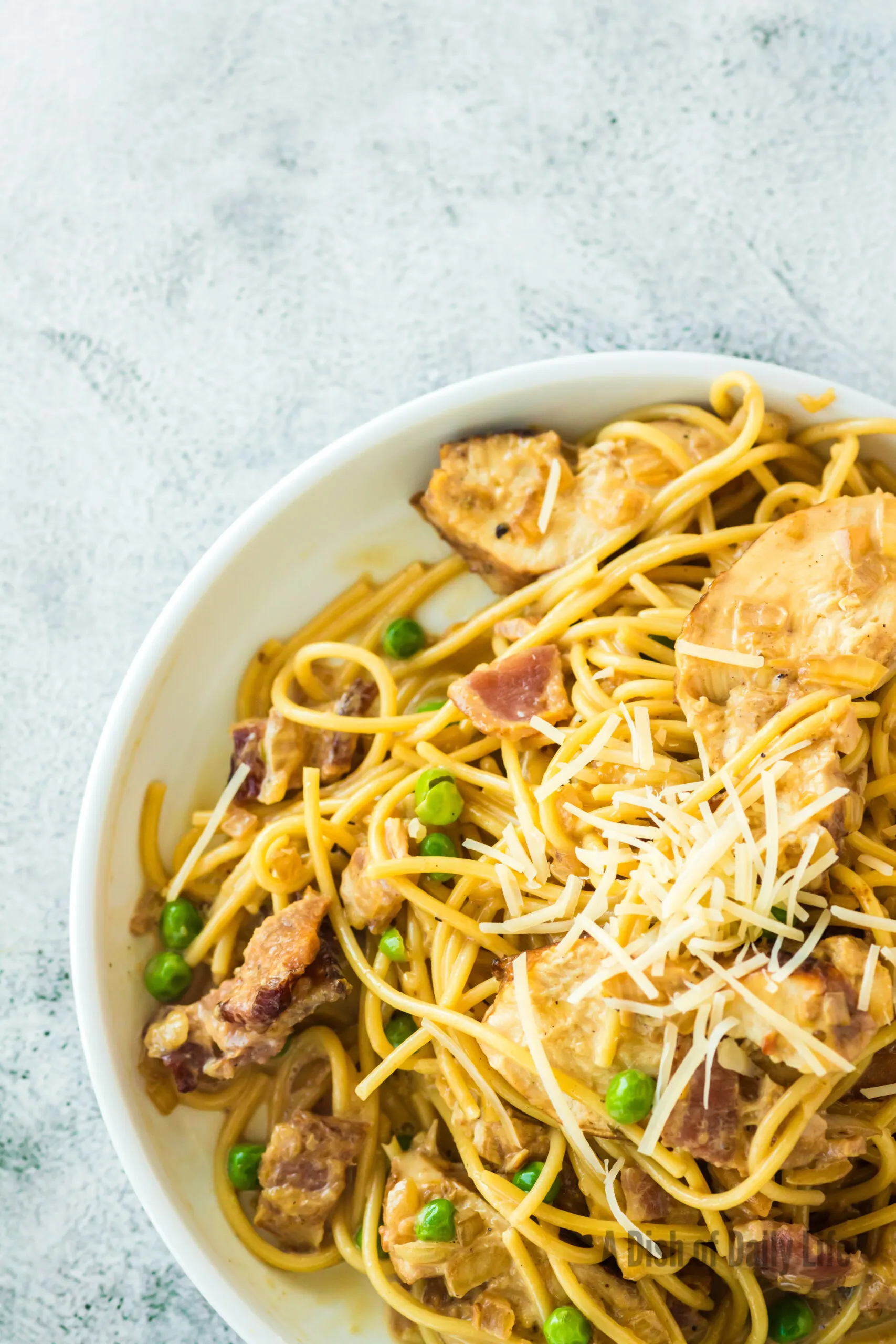 zoomed in image of pasta in bowl ready to eat