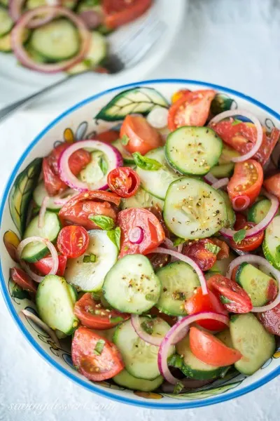 Cucumber Salad with Tomato and Onion Salad | Saving Room for Dessert - 31 Awesome BBQ Side Dishes