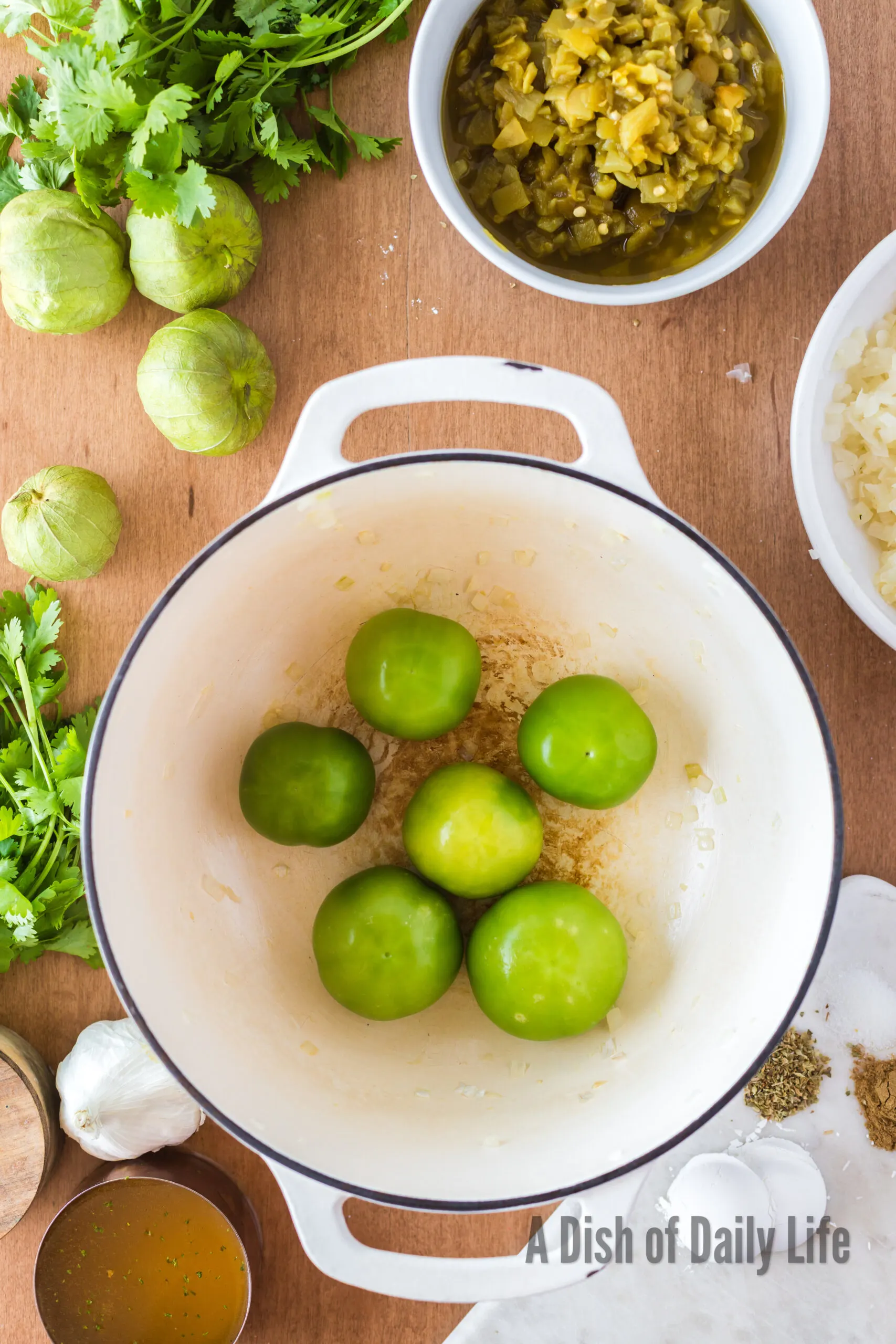 Tomatillos in a pot before water added