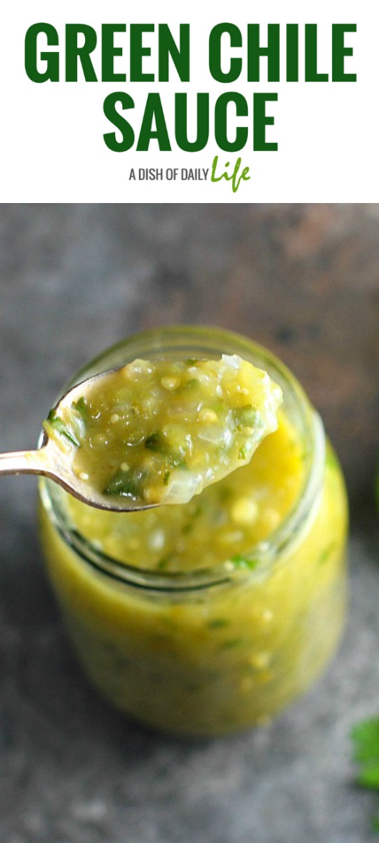 This delicious Green Chile sauce recipe works great with enchiladas, smothered burritos, green chile stew, and other Mexican inspired dishes! Easy to make and healthy as well! Mexican | Green Chiles | Tomatillos | Green chile enchilada sauce | Sauces | Condiments | Gluten free
