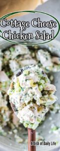 odd sized single image for Pinterest of Cottage Cheese Chicken Salad