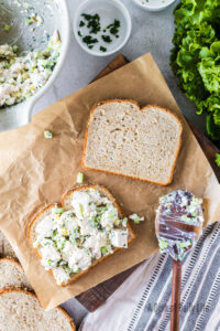 a portion of cottage cheese chicken salad on bread