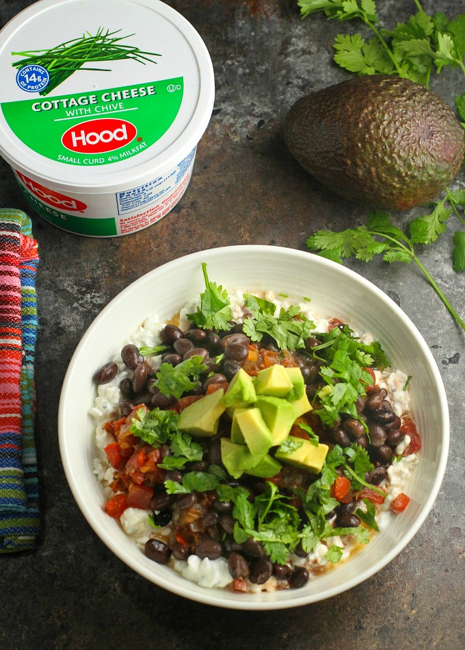 Protein packed Cottage Cheese Salsa with Black Beans and Avocado is the perfect post workout snack or healthy lunch. 