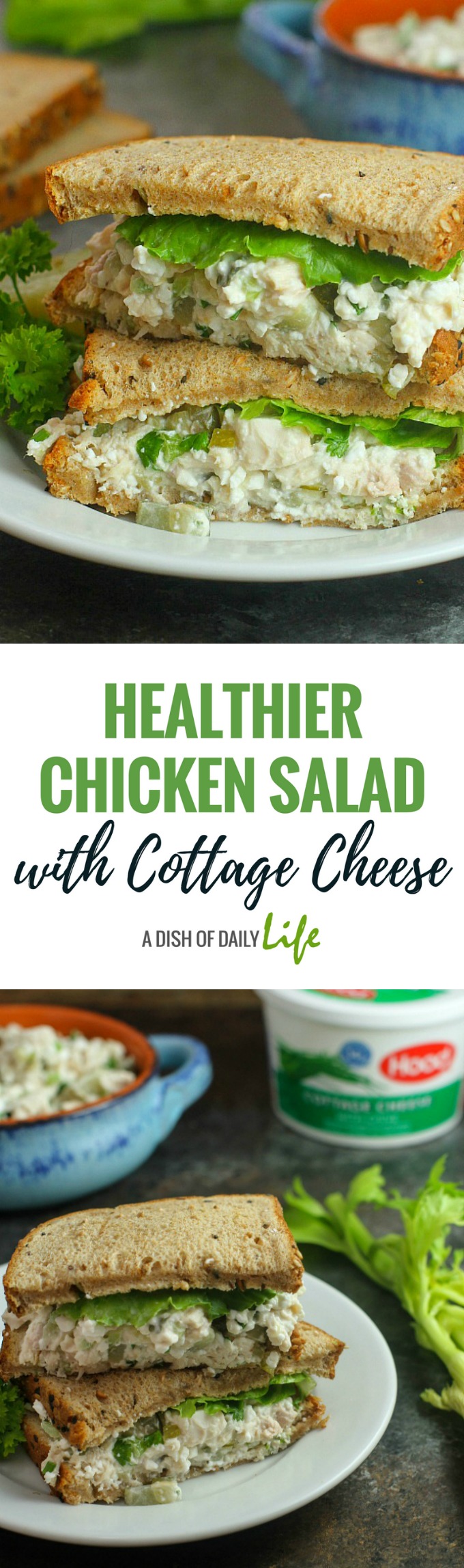 This delicious traditional chicken salad recipe gets an added boost of protein from cottage cheese. Your family will love this healthy makeover. Perfect for lunch or a post workout snack!