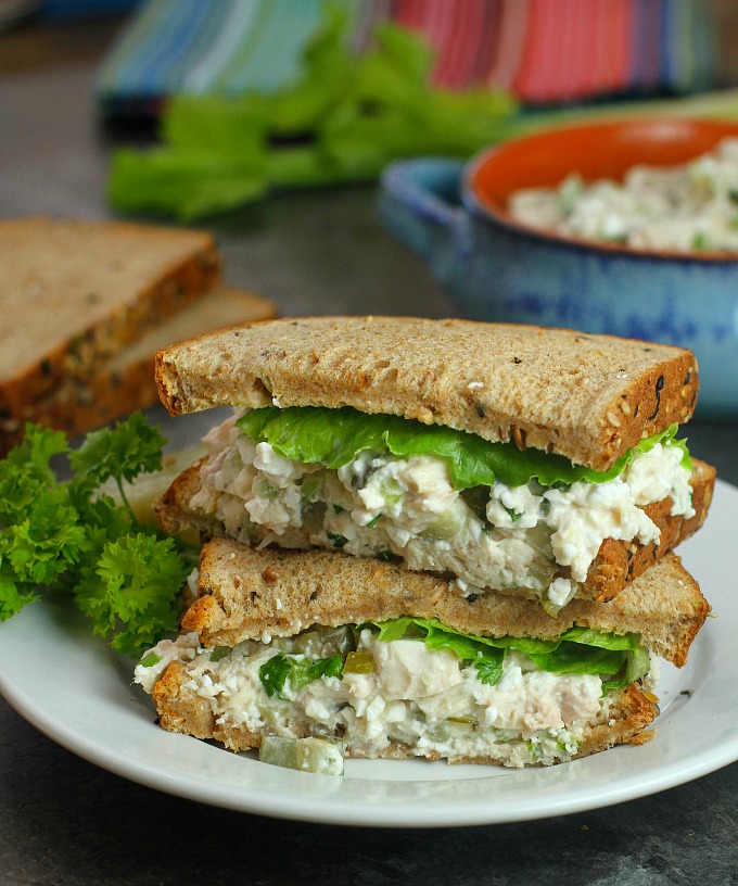 Give your chicken salad a healthy boost by adding cottage cheese! My kids loved this healthy makeover!