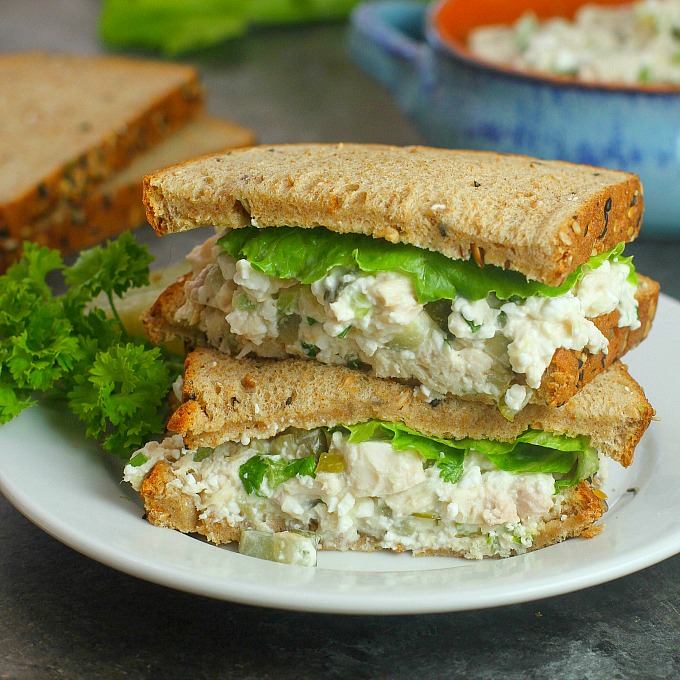 This delicious traditional chicken salad recipe gets an added boost of protein from cottage cheese. You're going to love this healthy makeover!