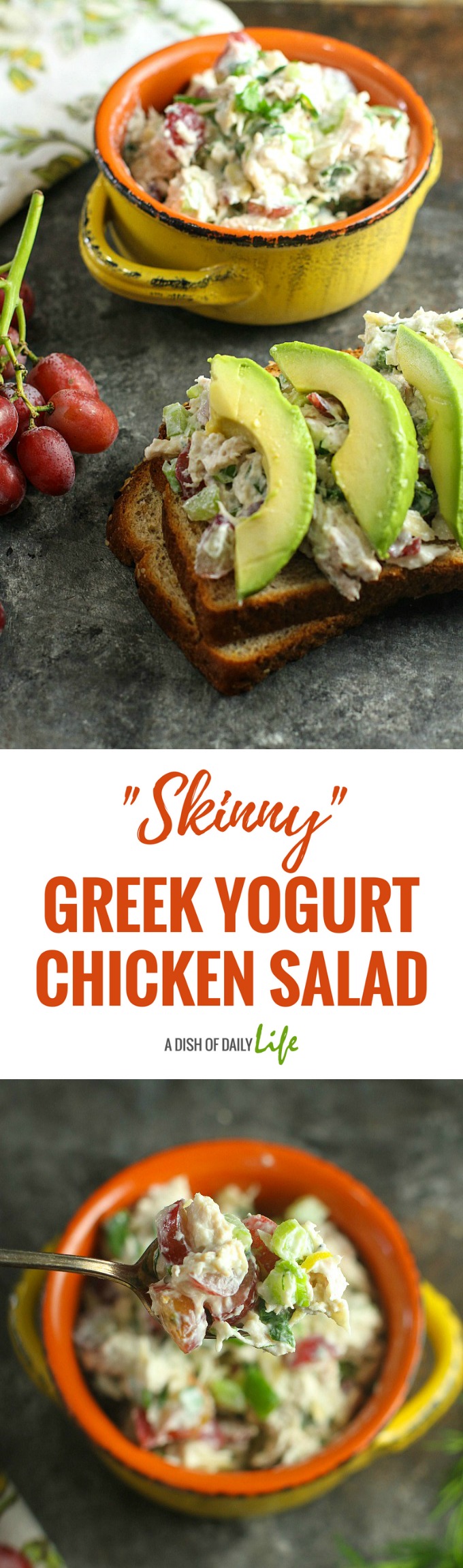 Looking for a healthier alternative to the traditional mayo based chicken salad recipes? You are going to LOVE this "Skinny" Greek Yogurt Chicken Salad with Grapes! Packed with an added boost of protein, it's easy, delicious, and you definitely won't miss the calories!