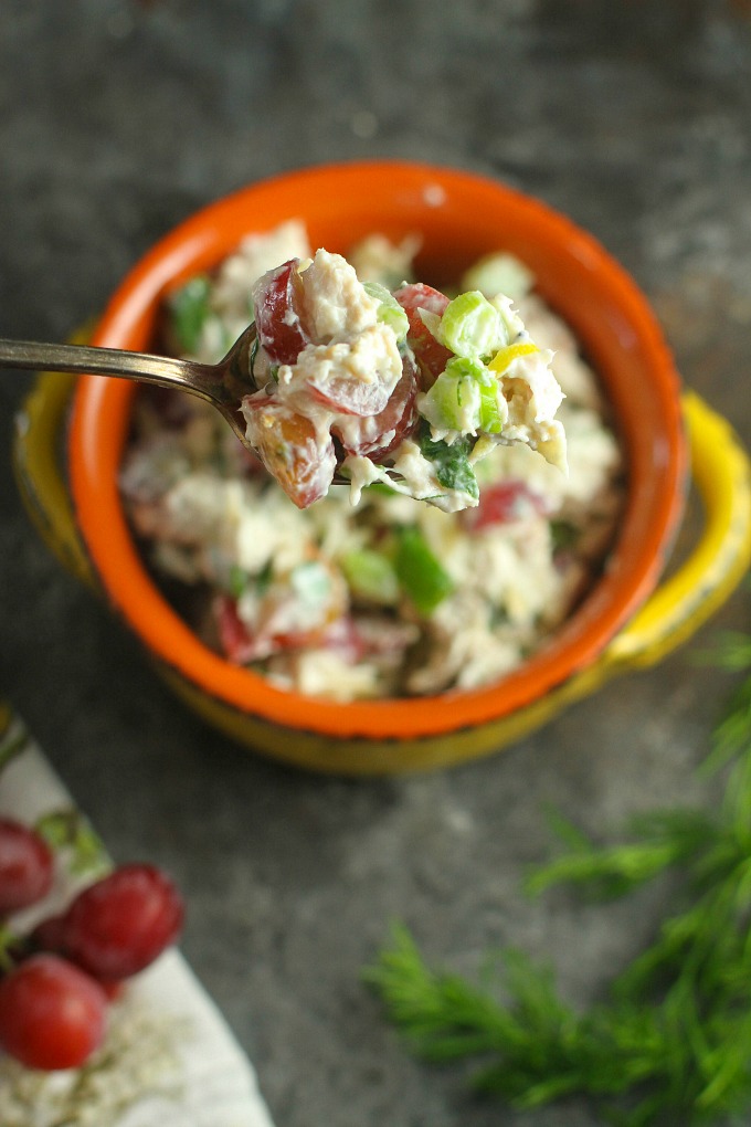 This "Skinny" Greek Yogurt Chicken Salad with Grapes is easy, delicious, healthy, and you won't miss the calories!