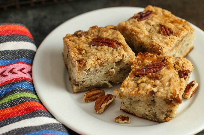 A cross between banana bread and crumb cake, this Banana Crumb Cake with Pecans is a delicious anytime treat!