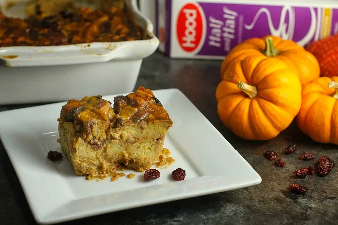 Pumpkin, Pecan and Cranberry Bread Pudding...this fun and festive dessert is the perfect finishing touch to this elegant dinner party menu for the holidays! #breadpudding