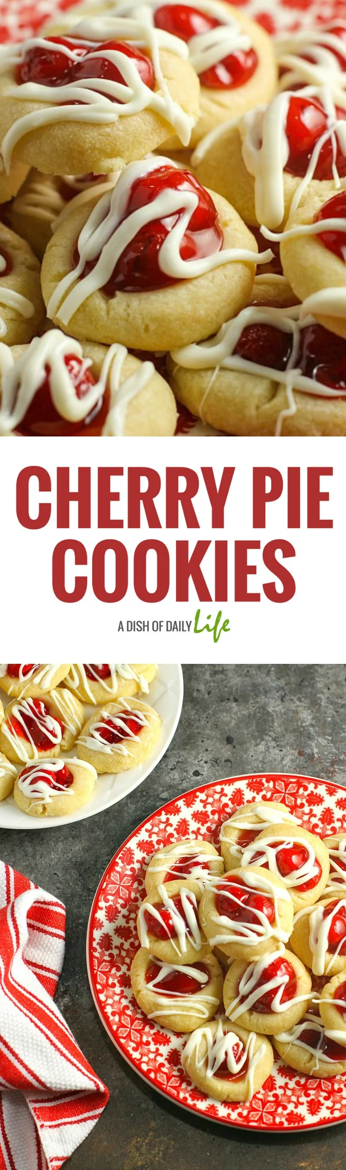 These pretty (and delicious!) shortbread style Cherry Pie cookies are perfect for holiday cookie exchanges or special occasions! Your guests will never guess how easy they are to make!