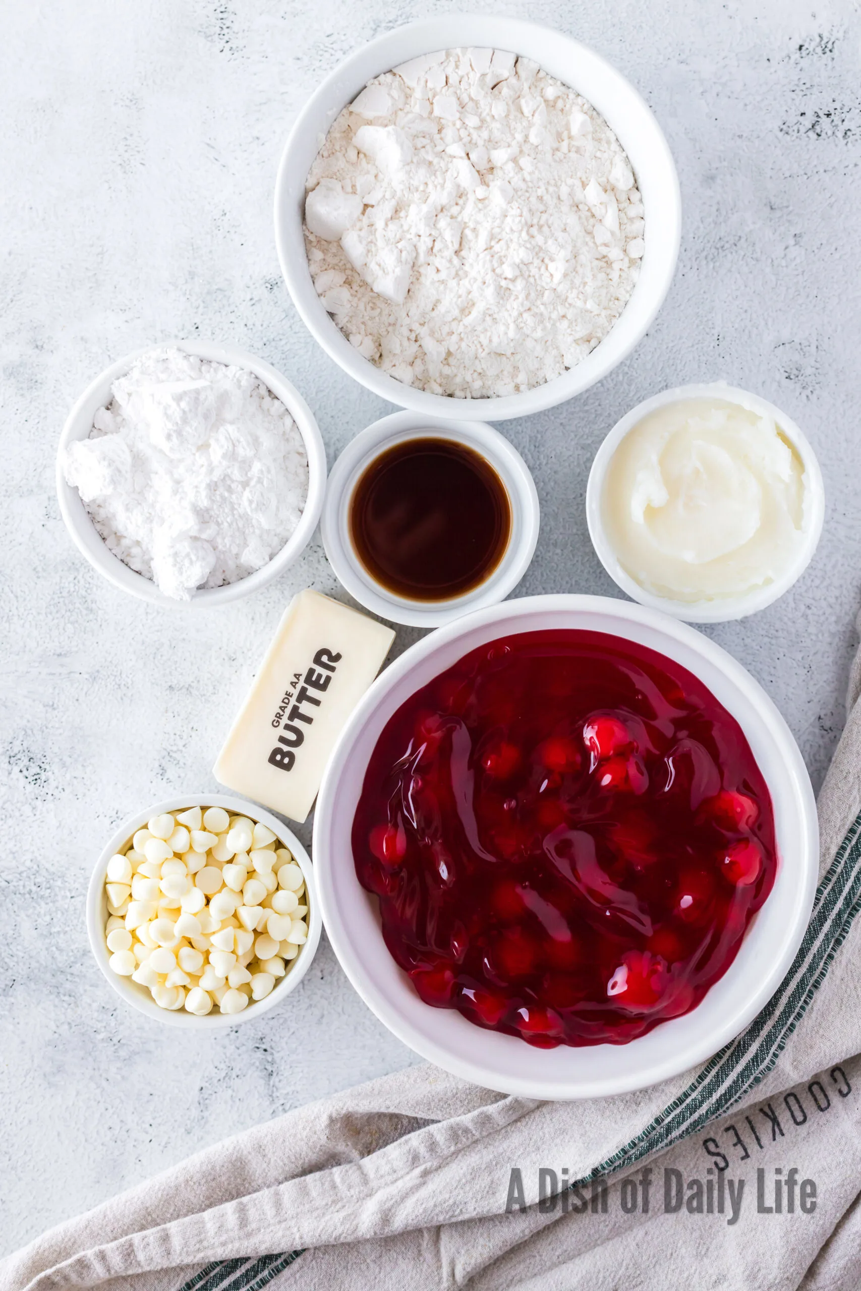 all ingredients laid out and ready to make cherry pie cookies