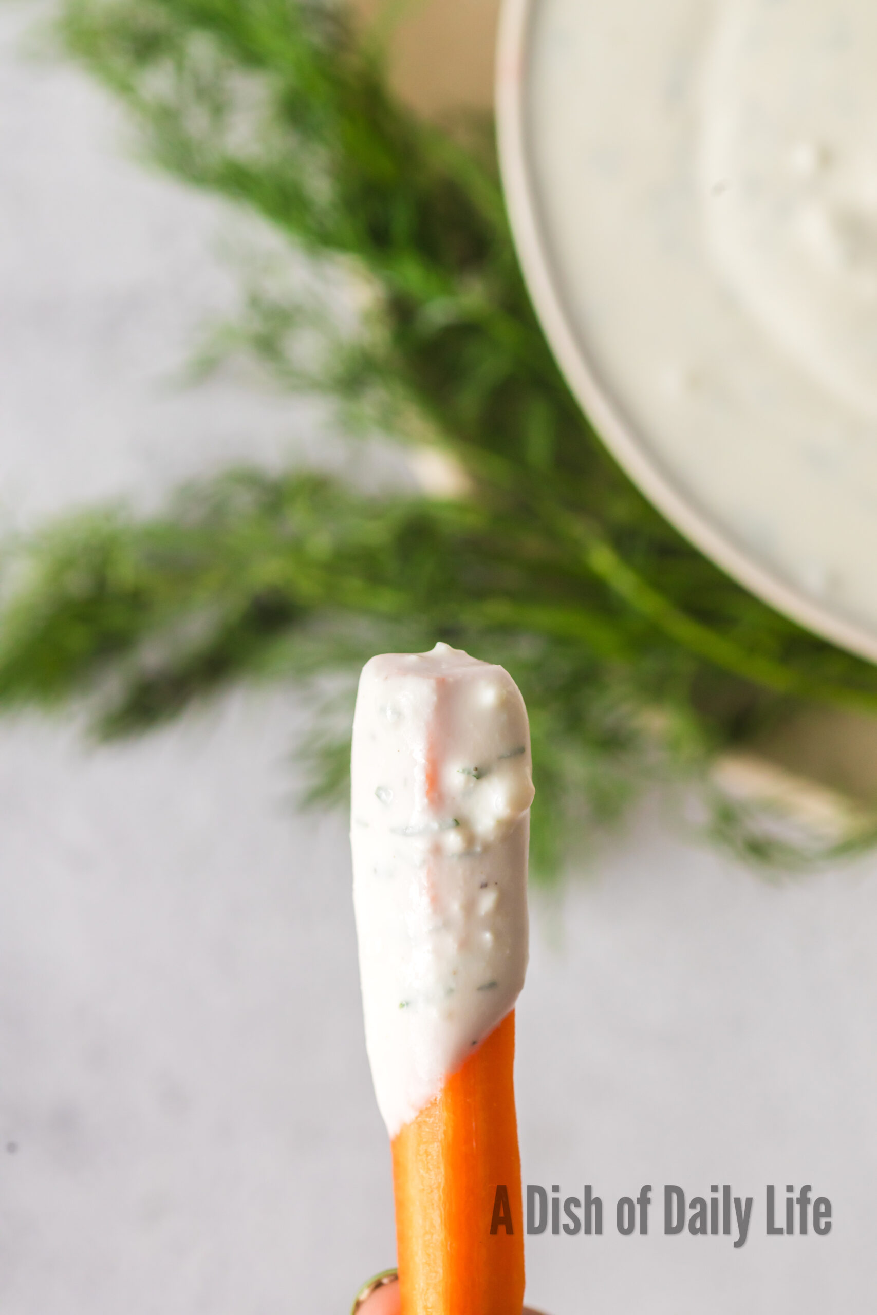 dipped carrot being held up to camera lens