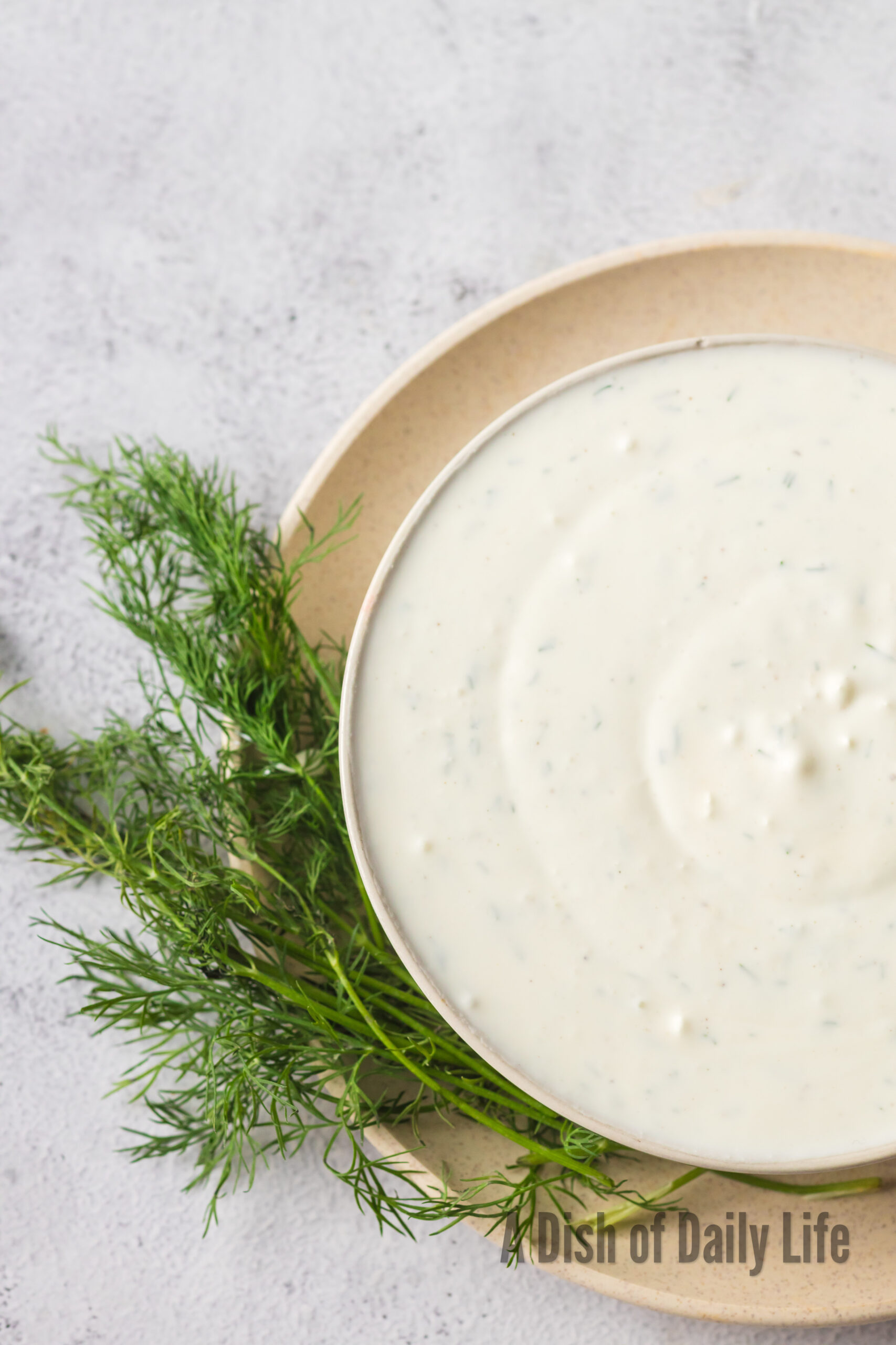 Feta Dill Dip in a bowl with fresh dill next to it - perfect for spread or dip