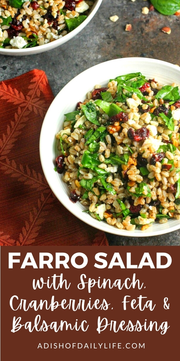 Farro Salad with Spinach, Cranberries, Feta and Balsamic Dressing