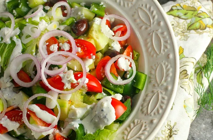 This homemade Feta Dill Dip doubles as a salad dressing as well! #Appetizer | #Dip | #Feta | #Dill | #SaladDressing