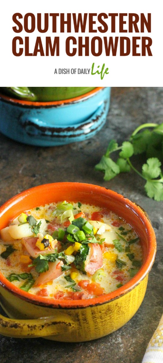 The New England classic gets a Southwestern twist! You're going to love this Southwestern Clam Chowder with roasted Poblano peppers and fire roasted tomatoes!
