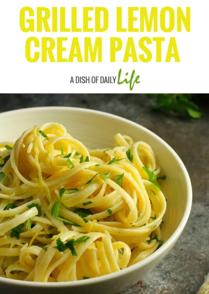 This simple Grilled Lemon Cream Pasta is an elegant side for summer entertaining, and is easy enough for a light meal by itself. Grilling your lemons not only heightens the flavor of the juice, but will also give your dish a subtle smoky charred flavor!