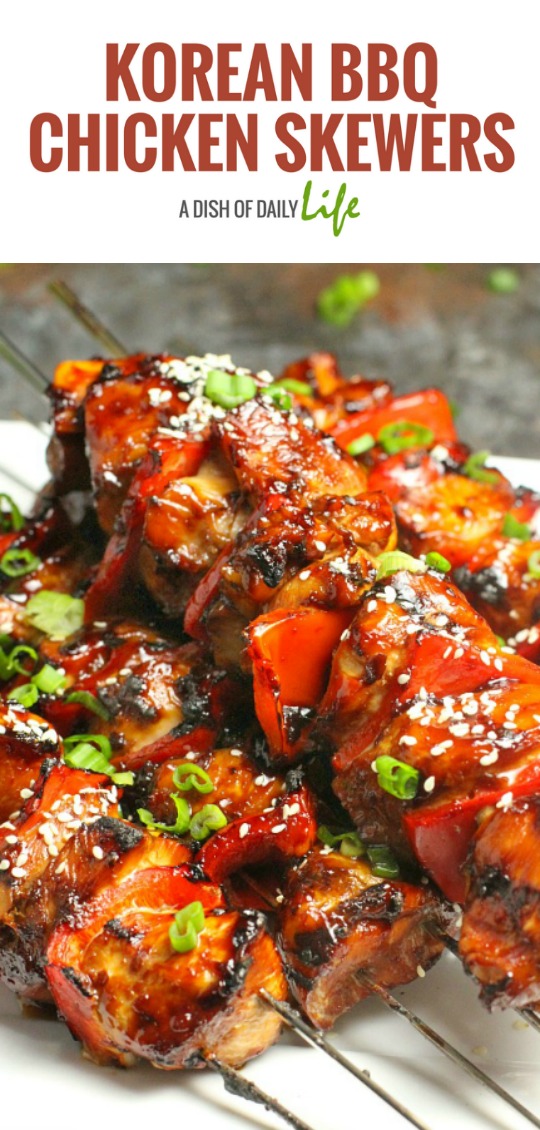 This flavorful marinade doubles as a delicious BBQ sauce for these Korean BBQ Chicken Skewers! Perfect for grilling season!