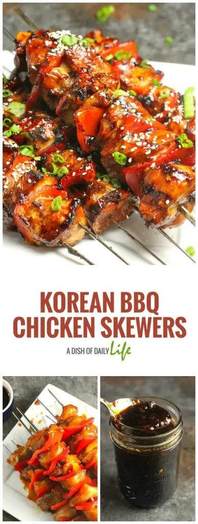 A little sweet and a little heat makes for a flavorful marinade and delicious BBQ sauce on these Korean BBQ Chicken Skewers!