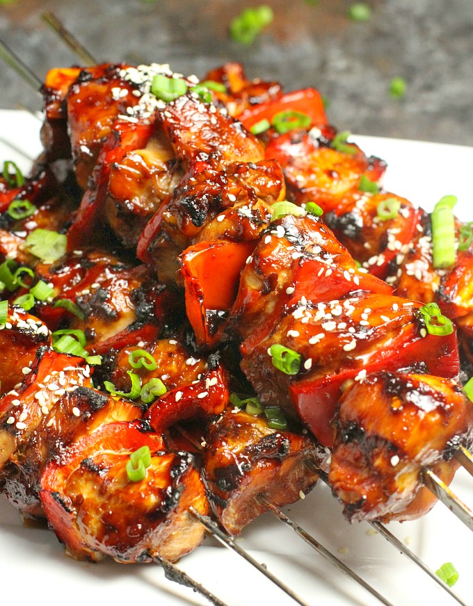 A flavorful marinade doubles as a delicious BBQ sauce for these grilled Korean BBQ Chicken Skewers! 