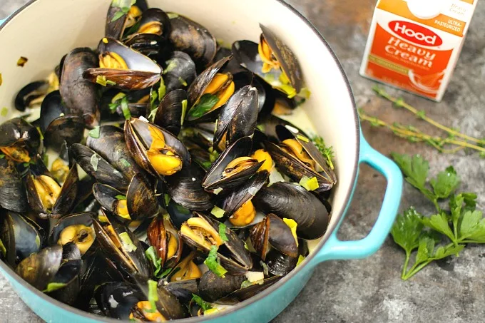 Steamed Mussels with Cream Sauce and Leeks #appetizer #mussels