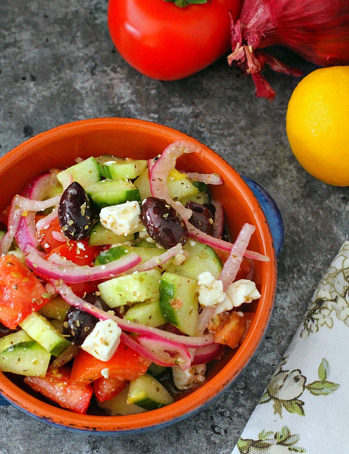 This adapted version of the traditional Greek Salad features an addictive vinaigrette! For fullest flavor, let it sit overnight.