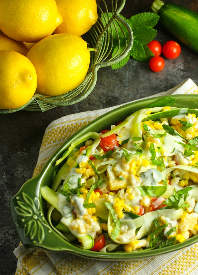 Zucchini Corn Salad with Lemon Yogurt Dressing...a simple, colorful salad packed with farm fresh flavors!