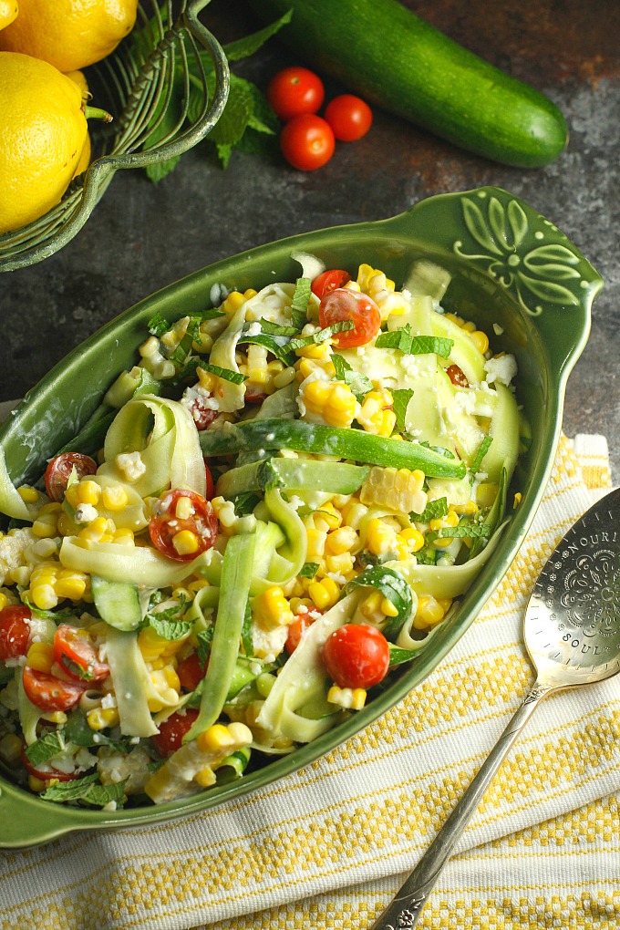 Zucchini Corn Salad with Lemon Yogurt Dressing...a simple, colorful, delicious salad packed with farm fresh flavors!