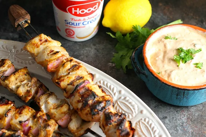 Grilled Chicken Skewers with Sour Cream Marinade...hot off the grill!