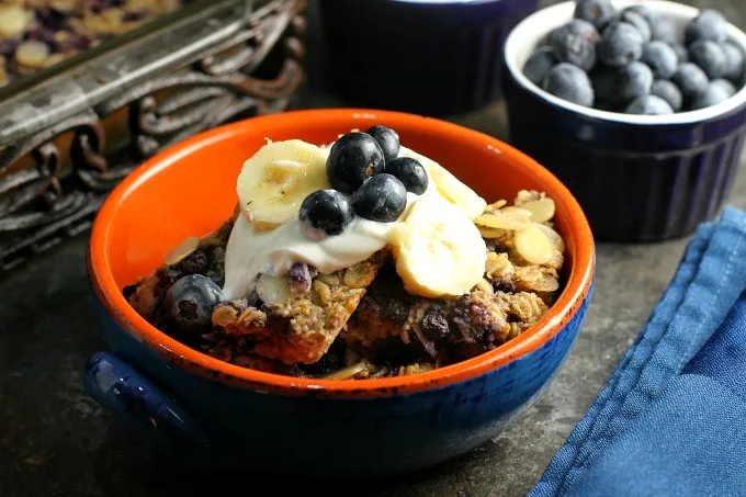 Baked Oatmeal with Blueberries and Bananas...a bowl of comfort food goodness!