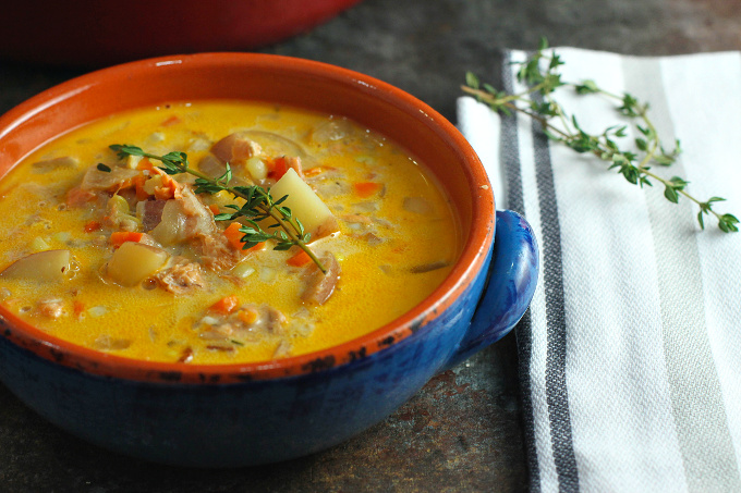 Salmon Corn Chowder is a delicious and healthy, easy weeknight meal using canned salmon that can be on the table in about 40 minutes!