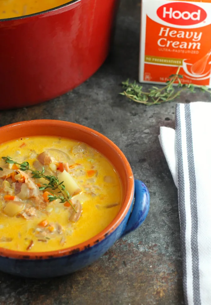 Salmon Corn Chowder is a delicious and healthy, easy weeknight meal using canned salmon that can be on the table in about 40 minutes!