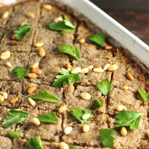 Aunt Gee's Baked Kibbeh with Yogurt Sauce