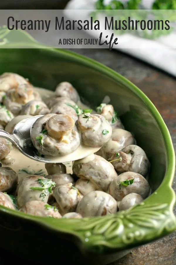 Creamy Marsala Mushrooms are the perfect appetizer for a holiday party, special occasion, or even a romantic dinner! The Creamy Marsala sauce is the most AMAZING sauce ever…you’re going to need some crusty bread to mop the sauce up with! These mushrooms are versatile as well...you can also use them as a side dish, or slice them before cooking and use them as a topper for chicken or steak! #appetizer #Christmas #NewYears #mushrooms #sidedish