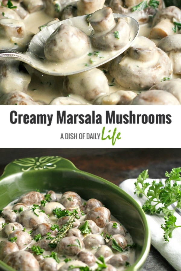 Creamy Marsala Mushrooms are the perfect appetizer for a holiday party, special occasion, or even a romantic dinner! The Creamy Marsala sauce is the most AMAZING sauce ever…you’re going to need some crusty bread to mop the sauce up with! These mushrooms are versatile as well...you can also use them as a side dish, or slice them before cooking and use them as a topper for chicken or steak! #appetizer #Christmas #NewYears #mushrooms #sidedish