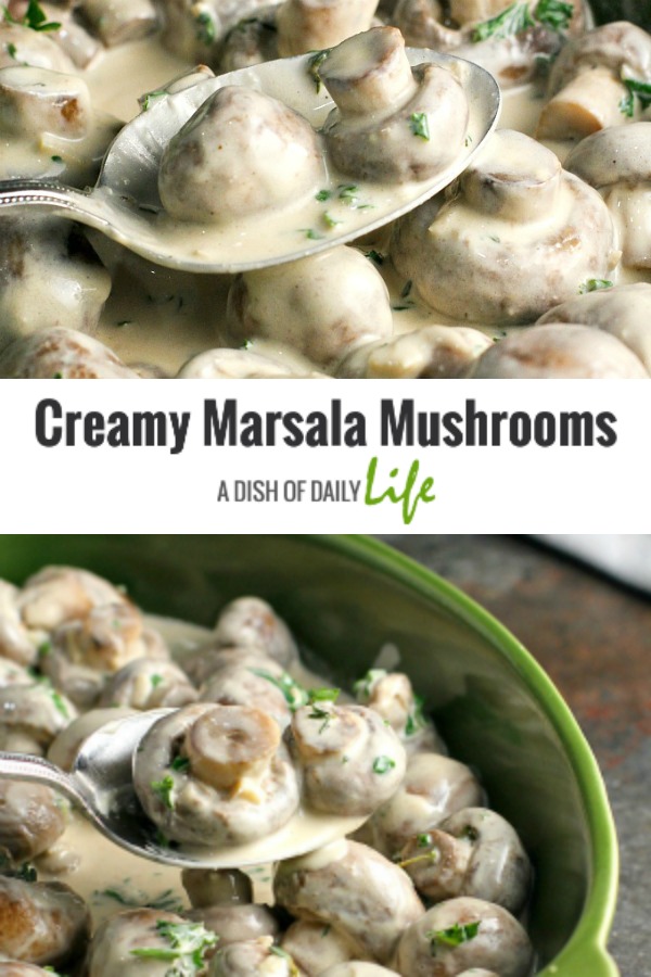 Creamy Marsala Mushrooms are the perfect appetizer for a holiday party, special occasion, or even a romantic dinner! The Creamy Marsala sauce is the most AMAZING sauce ever…you’re going to need some crusty bread to mop the sauce up with! These mushrooms are versatile as well...you can also use them as a side dish, or slice them before cooking and use them as a topper for chicken or steak! #appetizer #Christmas #NewYears #mushrooms #sidedish