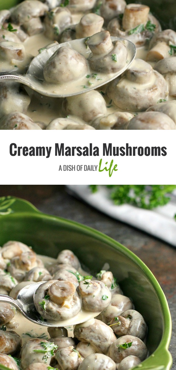 Creamy Marsala Mushrooms are the perfect appetizer for a holiday party, special occasion, or even a romantic dinner! The Creamy Marsala sauce is the most AMAZING sauce ever…you’re going to need some crusty bread to mop the sauce up with! These mushrooms are versatile as well...you can also use them as a side dish, or slice them before cooking and use them as a topper for chicken or steak! #appetizer #Christmas #NewYears #mushrooms #sidedish