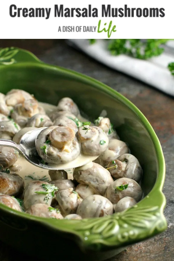 Creamy Marsala Mushrooms are the perfect appetizer for a holiday party, special occasion, or even a romantic dinner! The Creamy Marsala sauce is the most AMAZING sauce ever…you’re going to need some crusty bread to mop the sauce up with! These mushrooms are versatile as well...you can also use them as a side dish, or slice them before cooking and use them as a topper for chicken or steak! #appetizer #Christmas #NewYears #mushrooms #sidedish