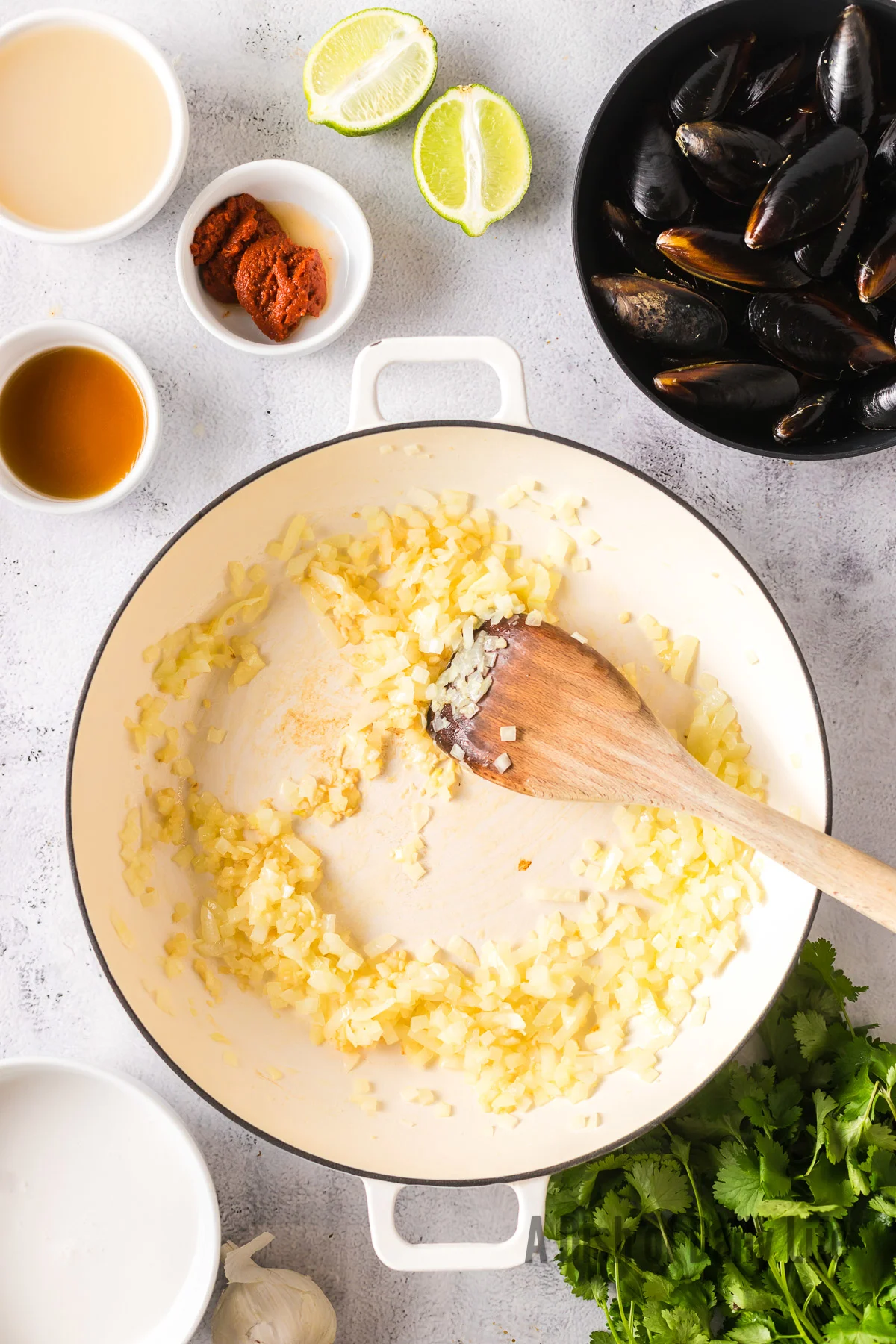 olive oil and garlic cooked in a skillet