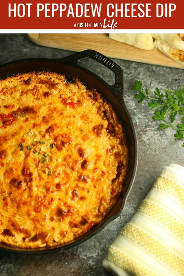 Hot Peppadew Cheese Dip is an easy crowd-pleasing appetizer! The mixture of savory cheeses along with the sweet heat of Peppadew peppers and a few other condiments and spices is the perfection combination…one bite and you will be hooked! #appetizer #tailgate #gameday #cheesedip #Peppadews #PeppadewPeppers #dip