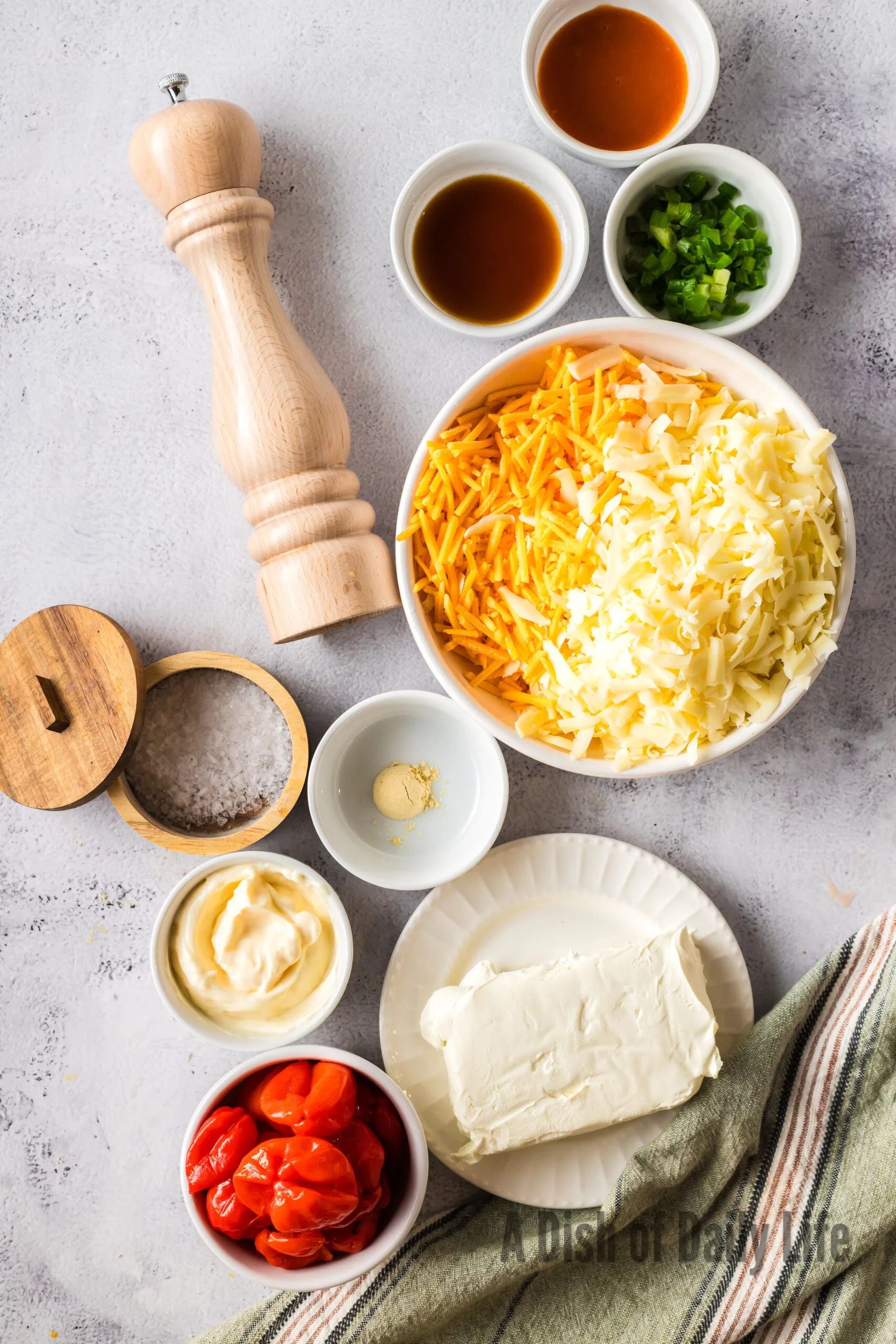 All ingredients laid out on counter for peppadew dip