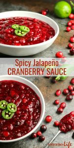 Jalapeños and lime give this Spicy Jalapeño Cranberry Sauce a unique flavor all its own. You're going to love the combination of the sweet, tart and spicy! #cranberrysauce #Thanksgiving #Christmas #appetizer #sidedish #holidayrecipe
