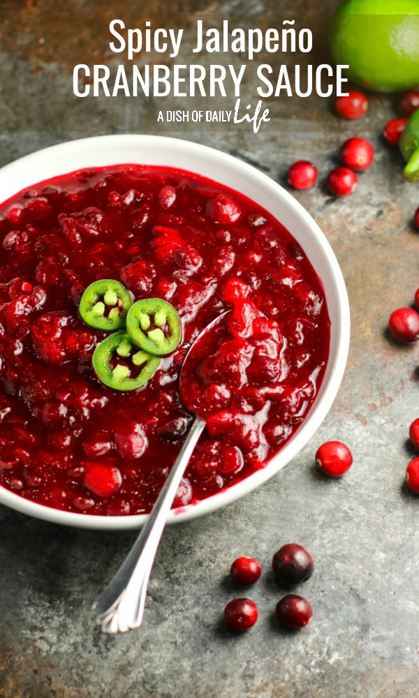 Jalapeños and lime give this Spicy Jalapeño Cranberry Sauce a unique flavor all its own. You're going to love the combination of the sweet, tart and spicy! #cranberrysauce #Thanksgiving #Christmas #appetizer #sidedish #holidayrecipe