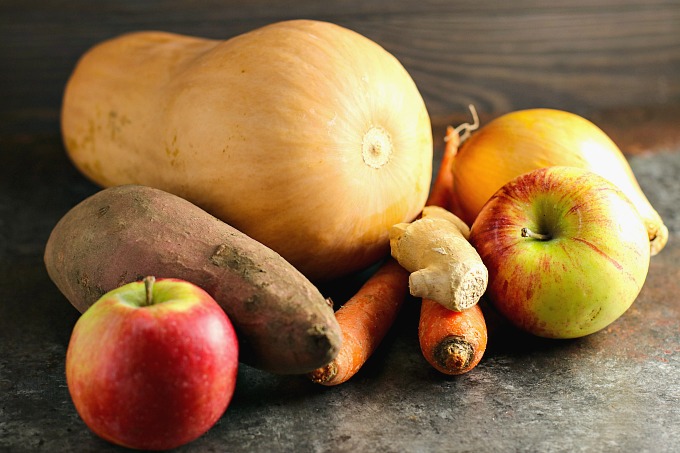 ingredients for Gingered Butternut Squash Soup