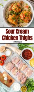 Collage of images for Pinterest of sour cream chicken thighs
