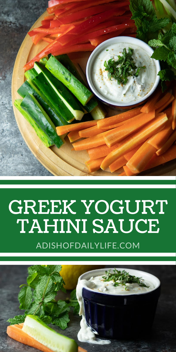 Greek Yogurt Tahini Sauce with vegetable platter